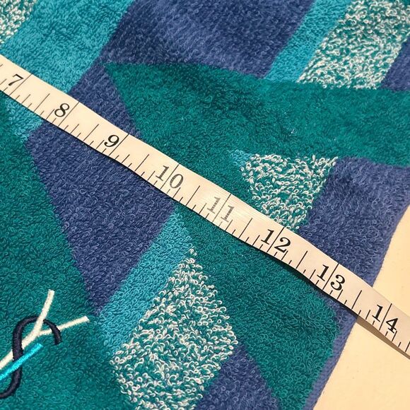 Yves Saint Laurent Decorative Hand Towel Teal Blue Geometric Maximalist Beachy - Picture 7 of 7